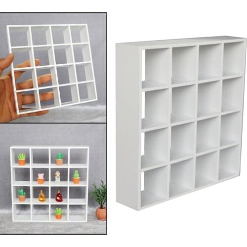 Wooden 16 Lattices Shelves Bookcase Cabinet Storage 1/12 Doll House Kitchen Shop Furniture Life Scene Accessory Toys DIY