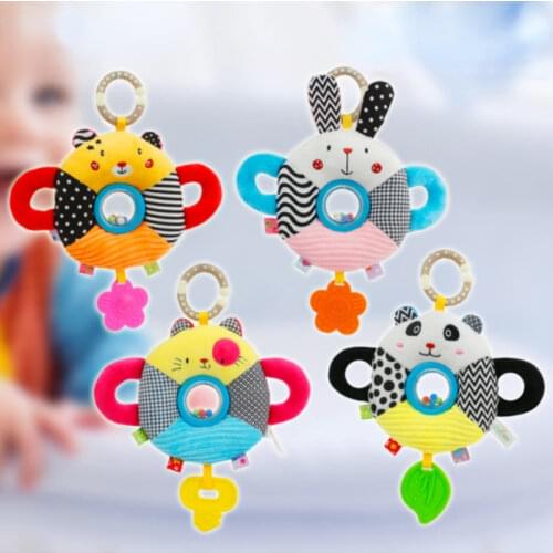 Newborn Toys with Teether Baby Plush Rattles Cartoon Bear Cow Animal Mobiles Toys Infant Stroller Hanging Mobile Rattles