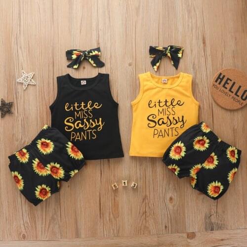 Ins Childrens Wear Summer Sunflower Letters Sleeveless Top Suits Of The Girls Newborn Baby Clothes Size 0 Baby Boy Clothes