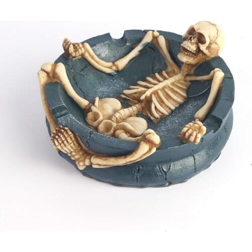HeyMamba Gothic Resin Skull Model Ashtray Desktop Human skull Statue Jewellery Storage Box Container Sculpture Home Decoration