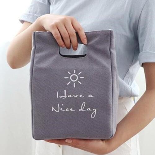 Canvas Large Capacity Foods Organizer Bag Letter Heart Print Multi Purpose Picnic Bag School Travel Insulation Lunchbox Bags