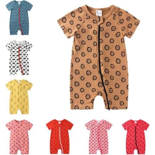 Infant Baby Boys Girls Zipper Animals Leaves Rompers Clothing New 2020 Summer Kids Boy Girl Short Sleeve Rompers Clothes