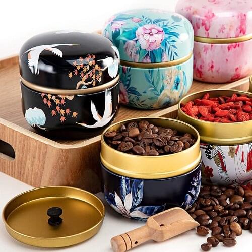 Mini Tea Storage Tin Container Tea Coffee Tins Flowers Pattern Food Storage Box For Herb Candy Chocolate Sugar Spices Candle
