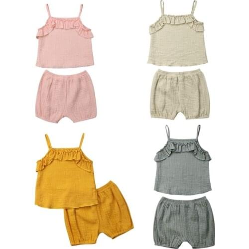Toddler Baby Girl Fashion Outfit Set Kids Cotton Summer Clothes Ruffles Vest Tops+Pants Shorts 2Pcs Holiday Sunsuit Outfits Set