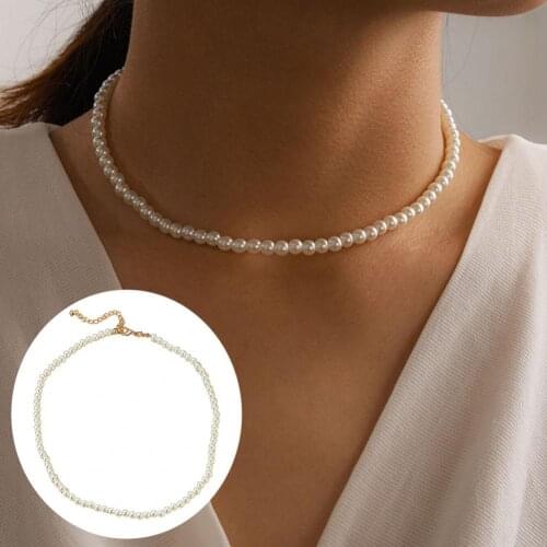 2021 New Stylish Women Faux Pearl White Alloy Round Short Choker Necklace Jewelry Accessories Supplies цепочка на шею женская