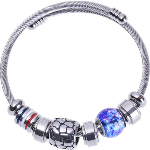 Stainless steel bracelet leopard pattern oil drop glass antique Bracelet womens metal titanium steel bracelet open Bracelet