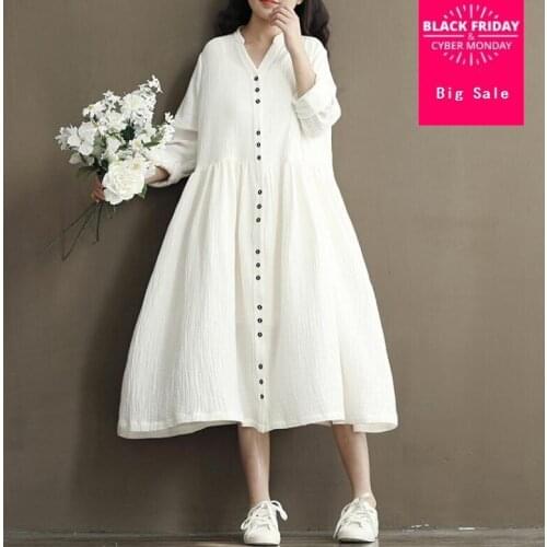 New Arrival 2020 Womens Spring vintage Dresses cotton Linen Dress Literary casual loose Long Dress For Girls plus size G83