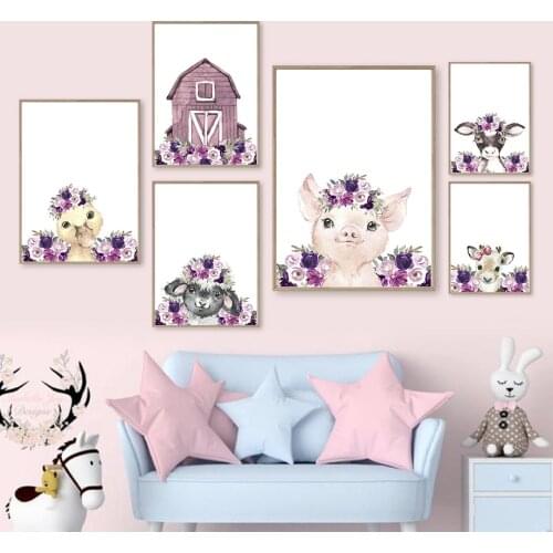 Deer Cow Pig Sheep Duck Nursery Wall Art Canvas Painting Nordic Posters And Prints Wall Pictures Kids Girl Baby cute Room Decor