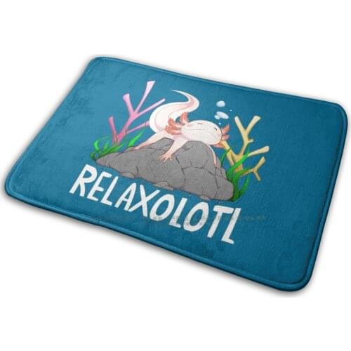 Relaxolotl A Cute Relaxing Axolotl On A Rock Mat Rug Carpet Anti-Slip Bedroom Entrance Door Mat Relaxolotl Axolotl Cute Kawaii