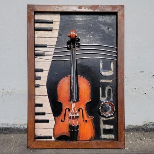 Ron Handicrafts Hand Welding Hand Cutting Home Decoration Wall Hanging Iron Hanging Picture Violin Three Dimensional Picture