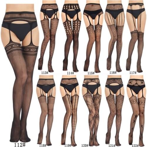 Sexy Lingerie Pantyhose Womens Erotic Stockings Body Stockings Mesh Open C Suspenders Hollow Sexy Fishnet Lace Leggings