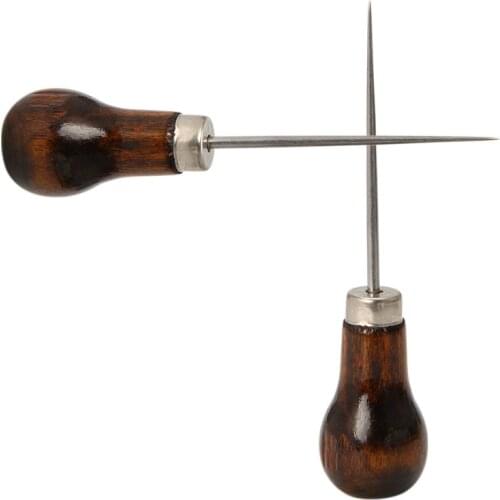 Awl Pricker Hole Maker Tool Punch Sewing Stitching Leather Craft Wooden Handle