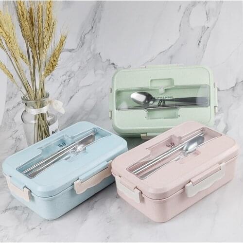 Student bento lunch box, food storage container with stainless steel spoon and chopsticks, food insulation lunch box food