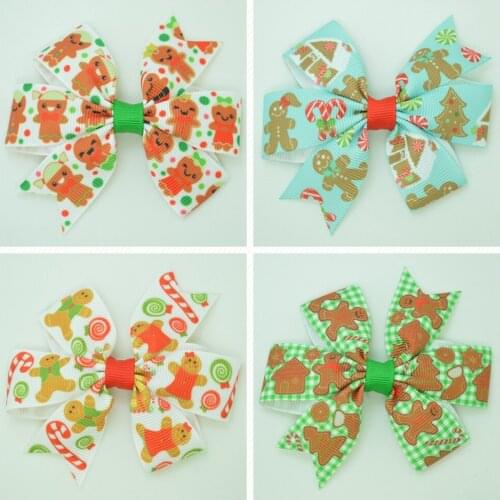 SUPWRF 3.1'' Christmas gingerbread cute bow Girls Hair Bow With Clip Boutique Printed Ribbon headwear diy wholesale 20 PCS T0929