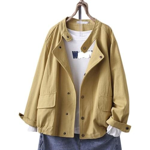 Korean Loose Oversize Women Windbreaker New Autumn Khaki Black Jackets Solid Tooling Coat Female Casual Tops Basic Outerwear