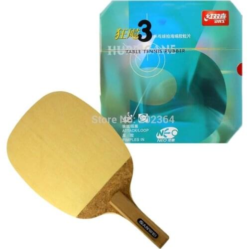 Sanwei R1 Japanese penhold blade + DHS NEO Hurricane3 rubber with sponge for a table tennis racket JS