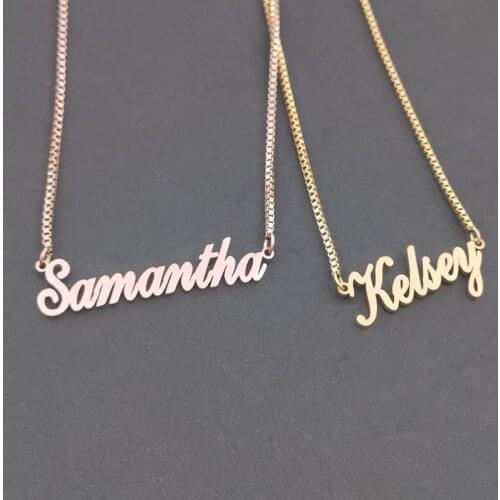 Custom Jewelry Personalized Name Pendant Necklace Handmade Cursive Nameplate Choker For Women Men Bijoux Gold Box Chain BFF Gift