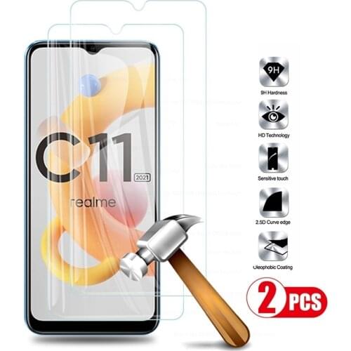 2PCS 100% Original 9H Premium Screen Protectors Tempered Glass for Realme Realmi Realmy C11 C 11 2021 RMX3231 6.52'' Phone Film