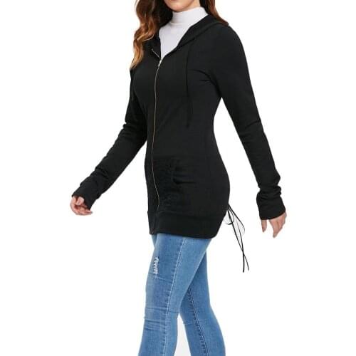 Gothic Plus Size Bandage Hoodies Women Harajuku Streetwear Kawaii Sweatshirt Clothing Long Sleeve Lace Up Back Zip Up Hoodie