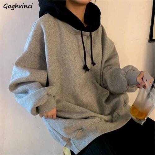 Hoodies Women Plus Velvet Patchwork Hooded Ins Chic Loose Womens Hoodie All-match Korean Style Harajuku High Street Ulzzang New