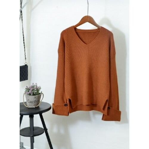 AECU Womens Sweater Casual Loose Long Sleeve Jacket Women Sweater V Neck Knitted Jumpers Crocheted Pullovers Sweatshirts