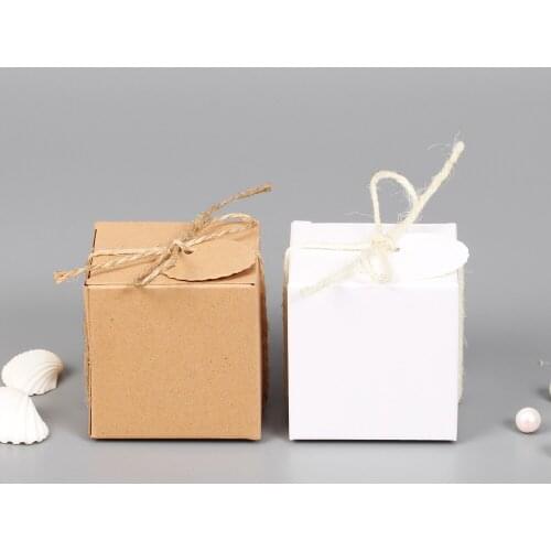 10pcs Vintage Kraft Boxes With Ribbon Baby Shower Cookies Chocolate Cake Packaging Boxes Wedding Party Candy Gift Boxes