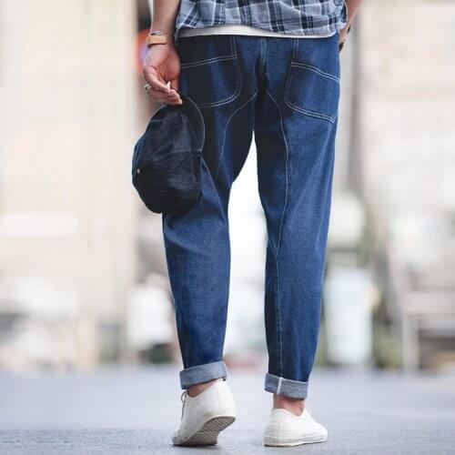 2020 New 8.8oz Loose Tapered Fit Washed Blue Jeans Casual Spring Fashionable Street Mid-Rise Jeans With Big Back Pockets