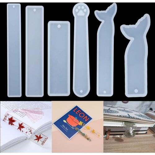 6 Styles Bookmark Silicone Mold Rectangle Fish Tail Cat Paw Shape Epoxy Resin Mould For DIY Decor Craft Jewelry Making Tools