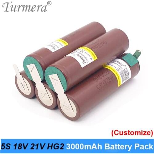 Turmera 18650 Battery 5s 18v Welding 18650 HG2 30A 3000mah Battery for 18V Screwdriver Battery and Vacuum Cleaner Customized