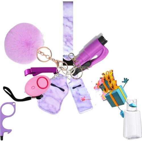 Self Defense Keychain Portable Tassel Keychains for Women Alarm Safe Keychain Cute Fluffy Fur Pom Hanging Gift