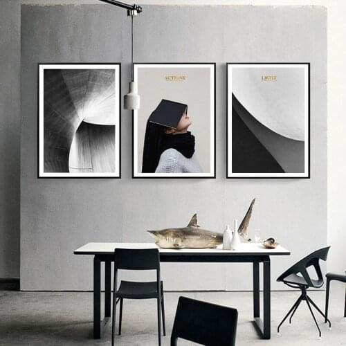 Black White Scenery Abstract Building Character Girl Flower Photography Canvas Painting Wall Picture Poster Living Room Decor