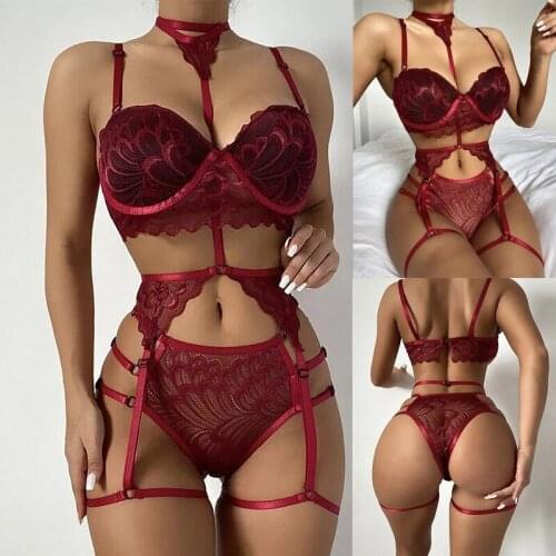 Sensual Lingerie Woman Padded Underwear Set Garter Femme Embroidery Push Up Bras G-String Panties Underwear Women Sexy
