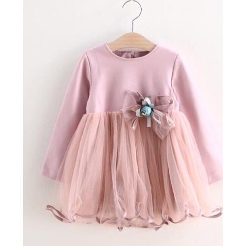 Cici girl boutique children girl big bows long sleeve tulle dress toddler baby girl original Korean design cotton dress clothes