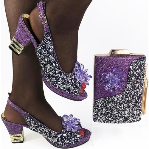 Doershow New Arrival Shoes and Bag Set African Sets 2020 purple Nigerian Women Shoes and Matching Bags Set for wedding! HDA1-12
