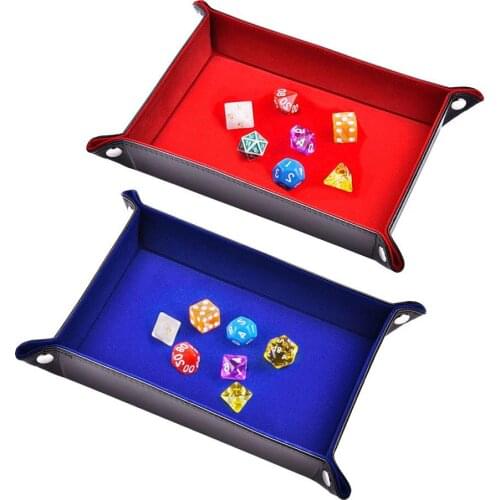 Double Sided Dice Tray PU Leather Folding Rectangle Tray Velvet Dice Holder for RPG, DND, Chess Other Table Games and Storage