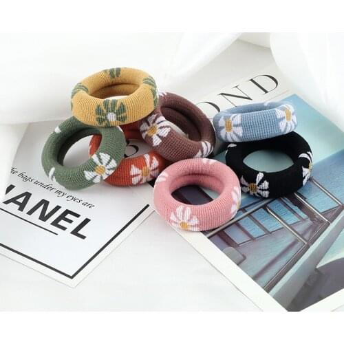 Colorful Daisy Simple Hair Bands for Women Girls Cute Flowers Hair Ties Nylon High Elastic Wide Hair Accessories Ponytail Holder