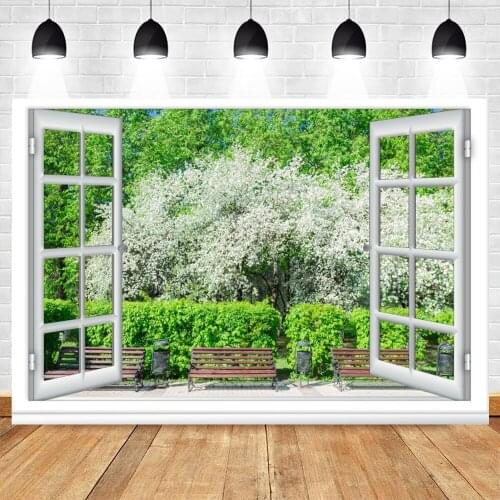 Yeele Windows Photocall Park Bench Blooming Tree Photography Backdrop Personalized Photographic Backgrounds For Photo Studio