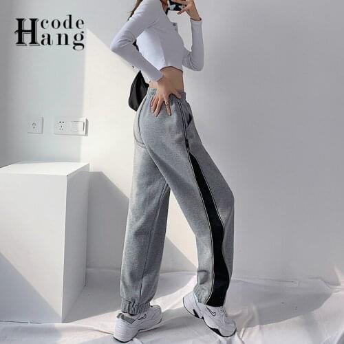 HangCode Good Quality Soft Women Pants 2021 New Design Zipper Sides Gray Black Joggers Streetwear Ladies Sweatpants Bottoms