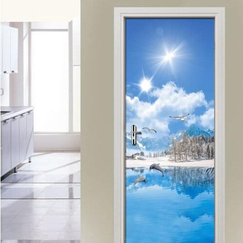 HD Snow Mountain Lake DIY Wall Decoration Wallpaper Living Room Bedroom Bathroom Door Stickers Self-adhesive Waterproof Mural