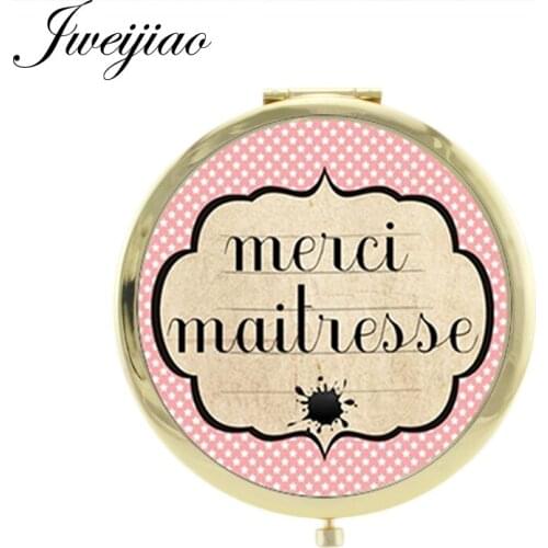 JWEIJIAO French letter word makeup mirrors Super Maitresse espejo Merci Maitresse Mini Portable mirror CT290
