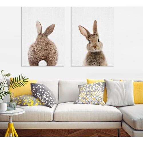 Cute Rabbit Animal Canvas Painting Bedroom Decor Canvas Wall Art Posters and Prints Kids Room Deocr Canvas Art Mural