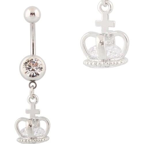 Navel ring Zircon belly button ring Imperial crown body piercing Body jewelry Wholesale Surgical Steel bar Lot