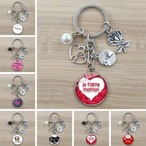 Creative "I love Mom and Dad" round trinkets Super Mom series key ring jewelry for family members Mothers Day keychain