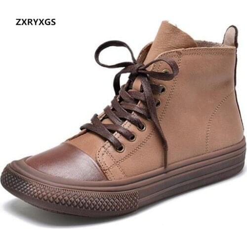 2021 100% Natural Genuine Leather Sneakers Riding Boots Autumn Singel Womens Vulcanize Shoes Fashion Trend Shoe Flat Sneakers