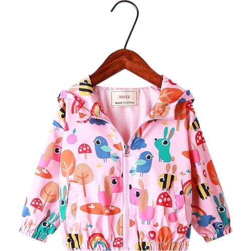 2021 spring summer autumn Girls Fashion thin flower Hooded Jacket baby children sweet coat cartoon print cute jacket 0-6 years o