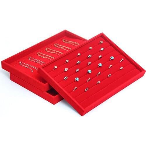 Red Velvet Jewelry Tray Ring Bracelet Necklace Watch Pendant Earring Organizer Jewelry Storage Display Tray For Drawer