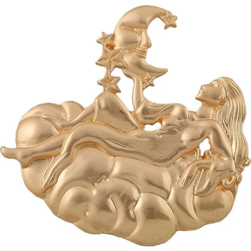 Fashion new arrival ladies cardigan creative art Baiyun fairy Luna temperament matte gold coat brooch