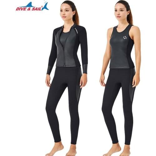 2-piece Wetsuit Top Jacket Vest Pants Mens Women 2mm Neoprene Long Sleeve Shirt for Scuba Diving Surf Swim Snorkel Canoeing