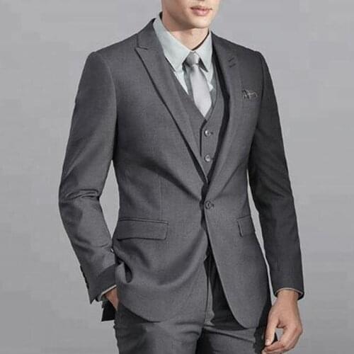 Spring Autumn New Fashion Formal Groom For Wedding Dress Party Grey Mens Suit Handsome Business Casual Sets (Jacket+Vest+Pants)
