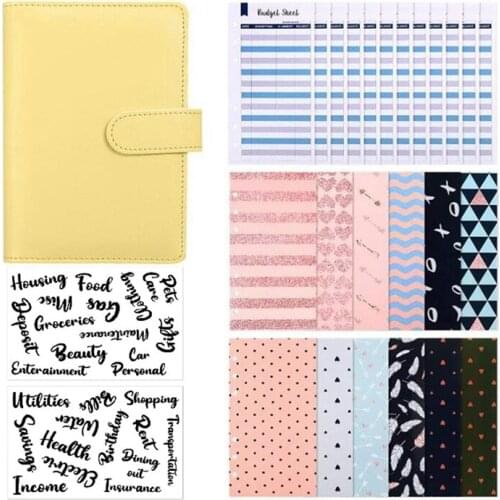 A6 Binder Cover 6 Ring Binder Planner Budget Envelopes PU Leather Notebook Binder Budget Sheets for Bill Planner, Yellow